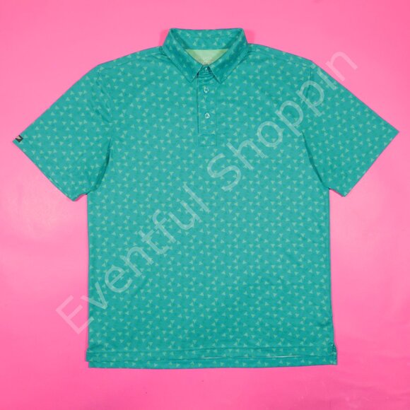 Straight Down Performance Triangle Print Golf Polo Shirt in Blue Green Size M - Picture 2 of 5
